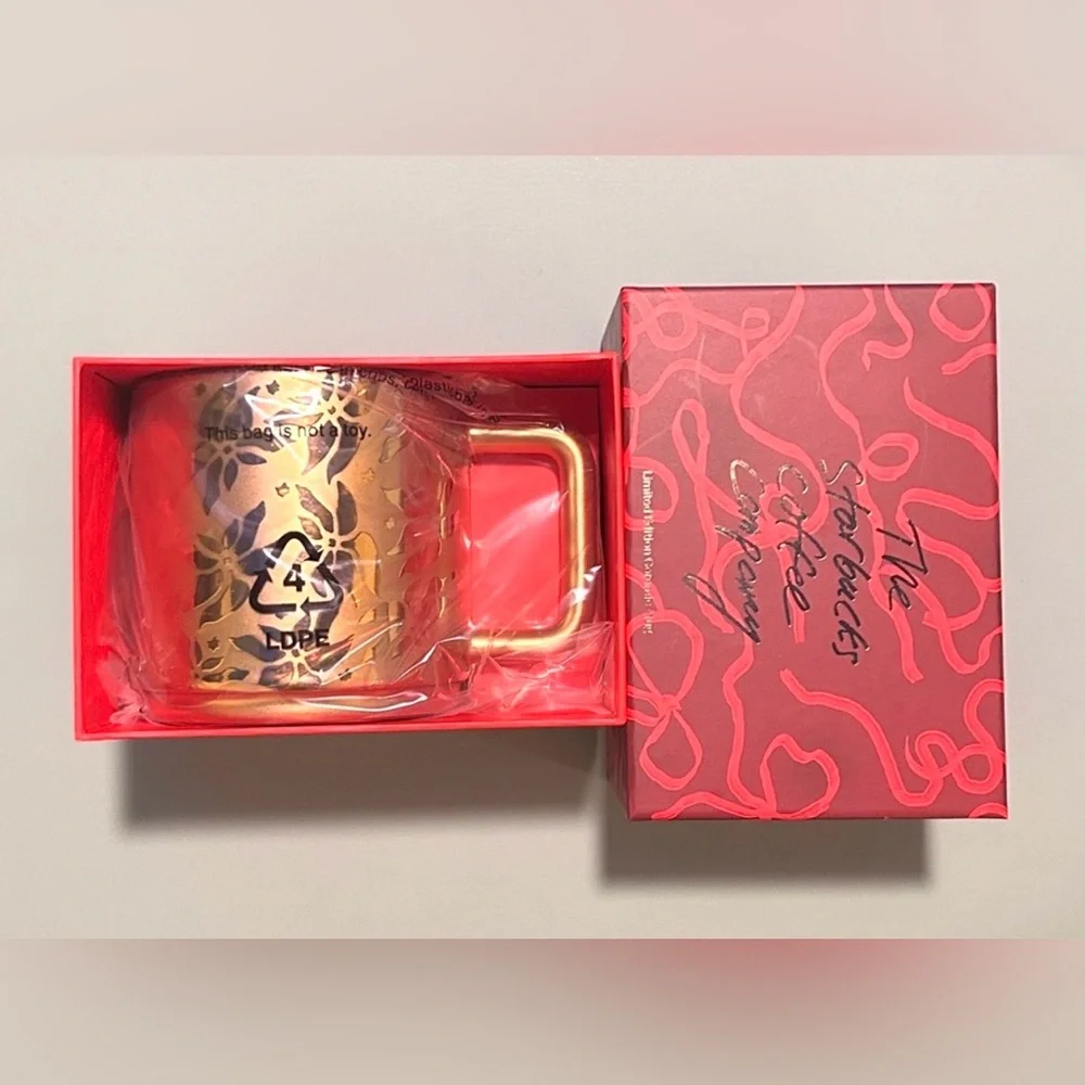 Starbucks 2025 Limited Edition Gold Poinsettia Mug. New in Box